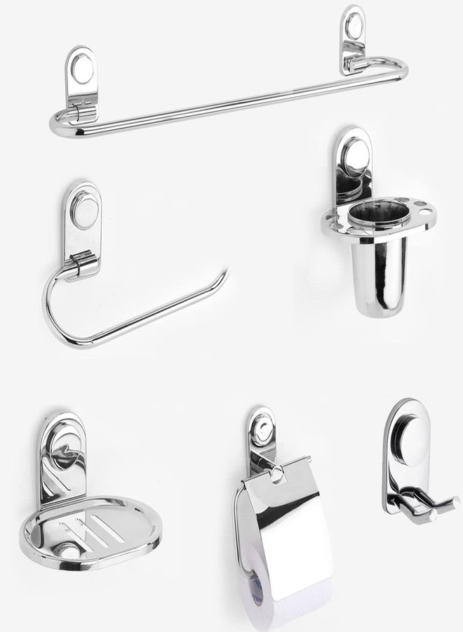 HANDY Stainless Steel Bathroom Accessories 6 pcs Set Towel Rod - 24" | Towel Ring | Soap Dish | Toothbrush Holder | Rob Hook | Paper Holder | Bathroom Hardware Heavy Duty Wall Mounted - Image 1